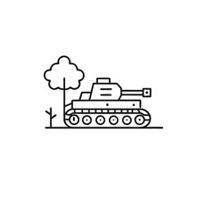 Tank & Tree Isolated on White Background, Armored Military Vehicle