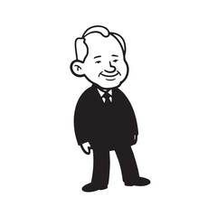 Old man with formal suit black and white vector illustration for classic portrait artwork design