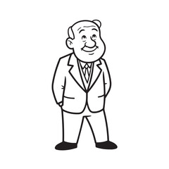 Old man with formal suit black and white vector illustration for classic portrait artwork design
