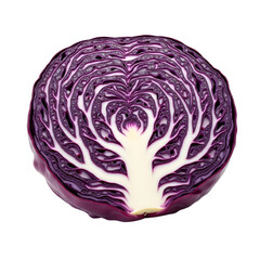 Obraz premium A halved red cabbage showing its intricate internal structure, isolated on transparent background