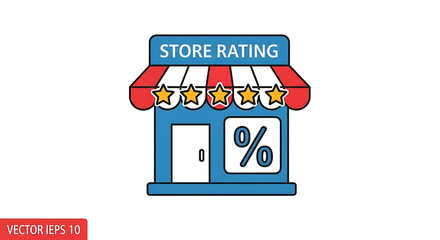 Illustration of a store rating icon with five stars and a percentage sign on a white background ai generated