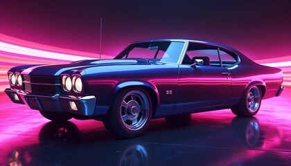 Futuristic Glow of Retro Vintage Car with Vibrant Colorful Lights