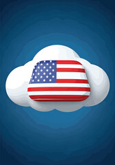 Digital data storage and cloud computing concept with a stylized American flag emblem, symbolizing national online security and information