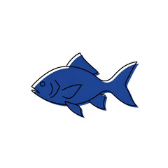 Fototapeta premium Simple blue fish silhouette isolated for aquatic themes transparent background