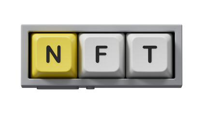 Business concept. There is a magnifying glass on the documents that points to the Computer keyboard keys with the inscription - NFT.Business Concept.Supports PNG files with transparent backgrounds.