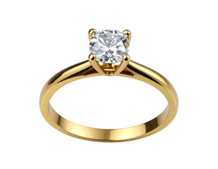  Engagement Ring Floating with Diamond Sparkle Highlights, isolated on transparent background.