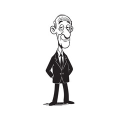Old man with formal suit black and white vector illustration for classic portrait artwork design