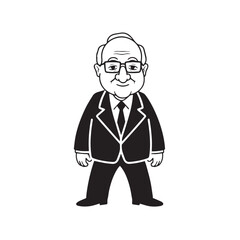 Old man with formal suit black and white vector illustration for classic portrait artwork design