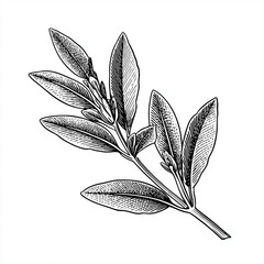 Sage leaves and stem in detailed illustration depicting natural medicinal plant  