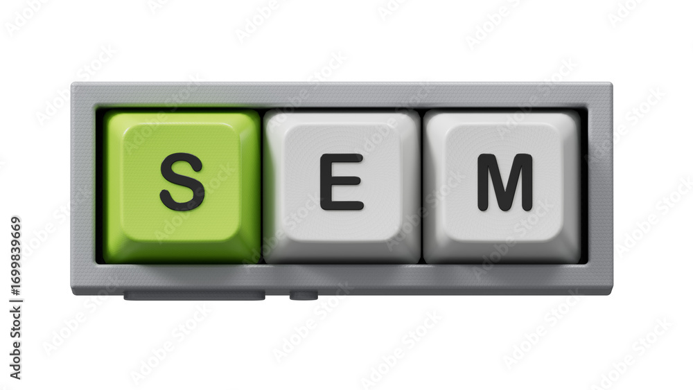 Poster sem symbol. concept word sem - search engine marketing on computer keyboard keys and blocks. busines