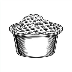Waffle cup filled with dessert in engraved style and sketch design  