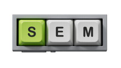 SEM symbol. Concept word SEM - search engine marketing on Computer keyboard keys and blocks. Business and search engine marketing - SEM concept. Copy space.Supports PNG files with transparent