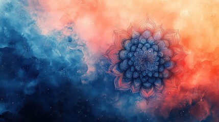 Intricate mandala flower in vibrant cosmic nebula.