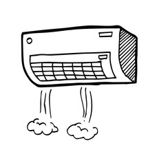 hand drawn doodle air conditioner illustration icon vector