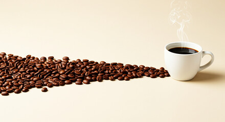 Naklejka premium Coffee Beans Trail Leading to Cup with Copy Space