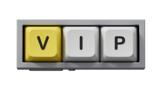 VIP. Computer keyboard keys form the word VIP. The concept of the abbreviation VIP - Very Important Person.Supports PNG files with transparent backgrounds. - Powered by Adobe