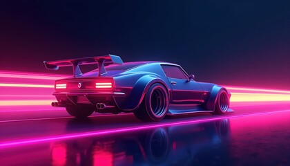 Colorful 80s Inspired Retro Vehicle Illustration with Bright Neon Lights