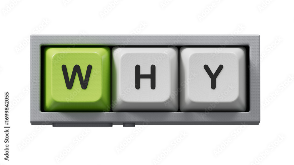 Poster why closeup of word with question mark on computer keyboard keys. reason why business or relationshi