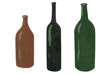 Hand-painted abstract three bottles.