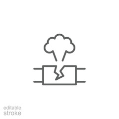 Gas, leak, pollution icon. Simple outline style. Element of pollution, tube, construction, smoke, industry, repair, plumbing, industrial concept. Thin line symbol. Isolated design editable stroke.