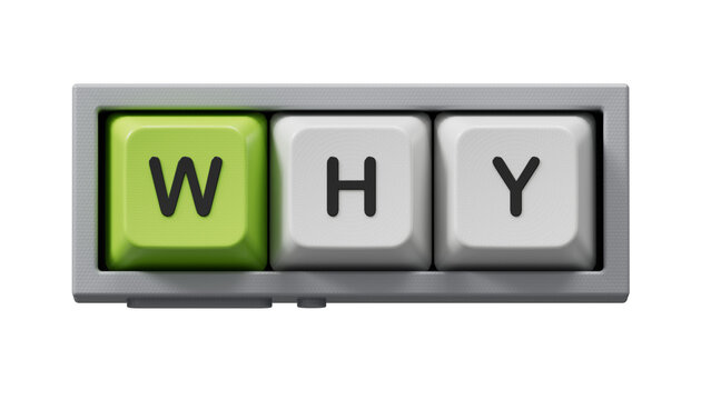 Why Closeup of word with question mark on Computer keyboard keys. Reason why business or relationship concept.Supports PNG files with transparent backgrounds.