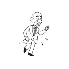 Old man with formal suit black and white vector illustration for classic portrait artwork design