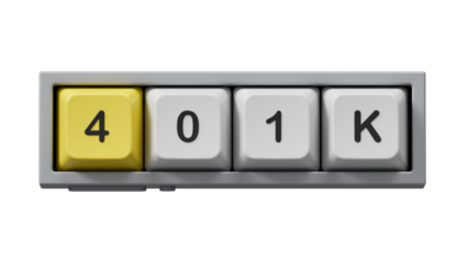 Computer keyboard keys with 401K business word. Mission, Vision and core values concept.close up of Computer keyboard keys,Business Concept.Supports PNG files with transparent backgrounds.