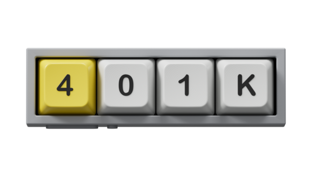 Computer keyboard keys with 401K business word. Mission, Vision and core values concept.close up of Computer keyboard keys,Business Concept.Supports PNG files with transparent backgrounds.