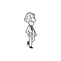 Old man with formal suit black and white vector illustration for classic portrait artwork design