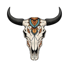 Fototapeta premium Detailed illustration of a bull skull with tribal ornaments isolated on transparent background