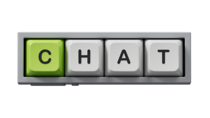 Chat.Computer keyboard keys spelling.Flat lay view from above on computer keyboard keys buttons.IT technology concept.Supports PNG files with transparent backgrounds.