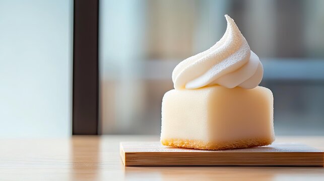 Close-up view of a creamy, delicate dessert.