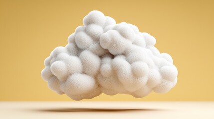 Abstract Fluffy White Cloud 3D Render Pale Yellow Background