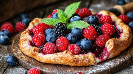 Delicious pastry topped with fresh berries.