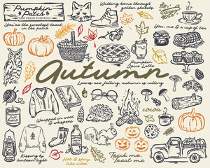 Obraz na płótnie Canvas Hand -drawn whimsical autumn vector illustrations