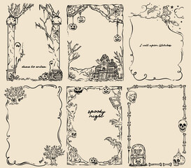 Hand-drawn Halloween whimsical vector frames set