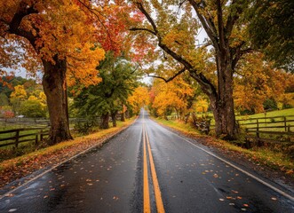 autumn road with colorful trees