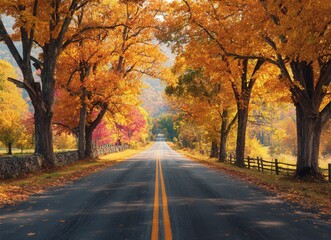 Fototapeta premium autumn road with colorful trees