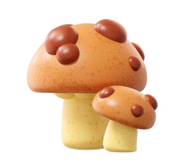 3D Cartoon Mushrooms Illustration for Autumn, Forest and Thanksgiving Design