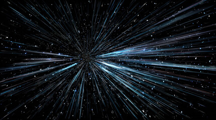 warp speed star lines stretching foreground toward vanishing point cosmic travel concept deep black background illustration concept scene visual for commercial design use high detail quality stock