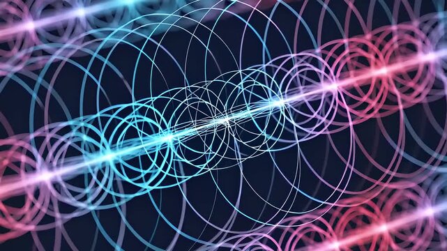 Abstract visualization of overlapping circular wave patterns in vibrant colors creating a dynamic effect