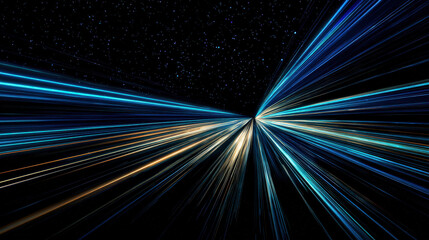 warp speed star lines stretching foreground toward vanishing point cosmic travel concept deep black background illustration concept scene visual for commercial design use high detail quality stock