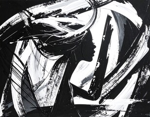 Abstract female profile, dynamic brushstrokes