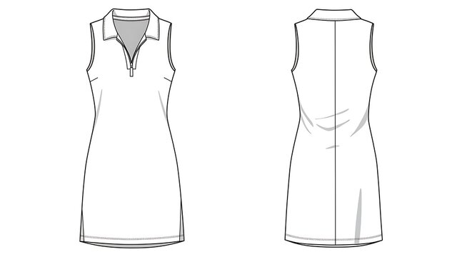 Sleek Sleeveless Polo Dress: Technical Fashion Sketch
