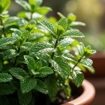 fresh mint in a pot