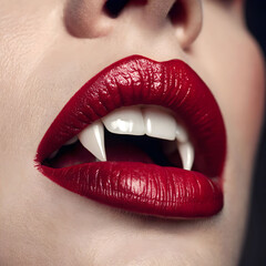 vampire mouth with fangs set female red lips