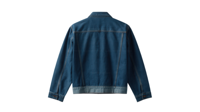 Back view of a blue denim jacket casual wear on Transparent Background