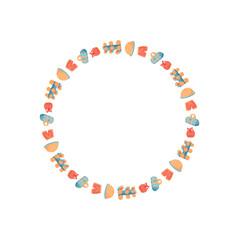 Colorful and seamless round frame with sport and gym equipment. Circle border features workout patterns fitness decoration. Flat minimal style, ideal for health, exercise, or lifestyle visuals.