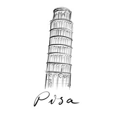 The Leaning Tower of Pisa drawing, hand-drawn digital line art illustration