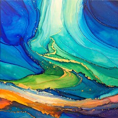 Abstract painting, vibrant colors, flowing patterns